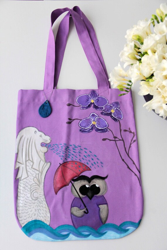 Items similar to Handpainted Tote Bag "Singapore" on Etsy