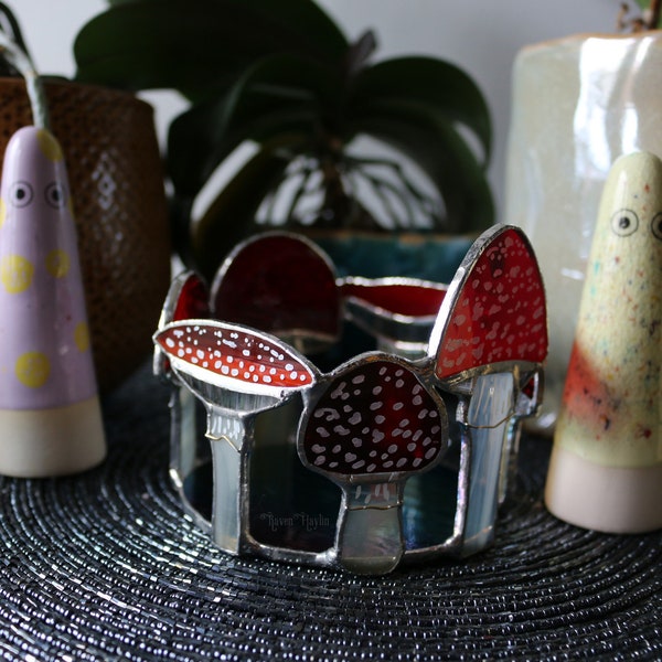 Fly Agaric Amanita toadstool Tealight Holder stained glass Witchy Autumn