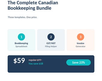 Canadian Small Business Bookkeeping Bundle | GST/HST, Invoice Generator (Excel, Google Sheets)