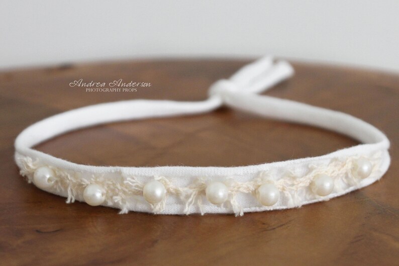 Newborn Baby Sitter Girls Tieback Photo Prop, Newborn Tieback halo crown headband, Neutral beaded Tieback Newborn Photography props, UK image 2