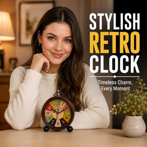 Retro Table Alarm Clock, Silent Metal Desk Clock, Round Night Light Clock, Bedroom Bedside Decor, Birthday Graduation Gift