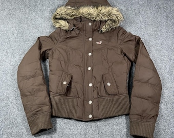 Vintage Y2K Hollister Down Jacket Women S Faux Fur Hood Zip up