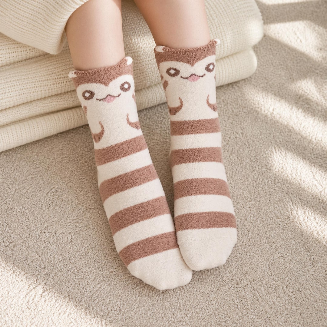 Furret Plush Fuzzy Socks | Kawaii Winter Warm Sleep Socks | Gaming Fan Gift - Etsy