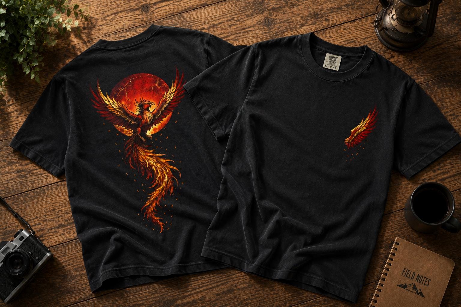 Japanese Phoenix T-Shirt, Fiery Bird Back Print, Mythology Comfort Colors Tee