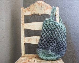 Crochet Eco Friendly Market Bag, Tote Bag, Farmers' Market Bag, Mesh Bag, Net Bag Washable, Reusable Blue Ombre