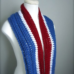 Crochet Red, White, and Blue, NHL, New York Rangers Hockey, Football, Soccer, Olympic Sports Team Colors Infinity Scarf, Men's Scarf, Un image 3