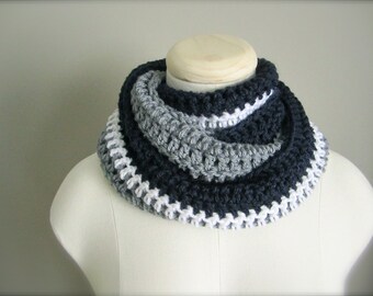 Crochet Blue, Grey/Silver, and White NHL, Winnipeg Hockey, Football, Soccer, Team Colors Infinity Scarf, Men&#39;s Scarf, Unisex Scarf