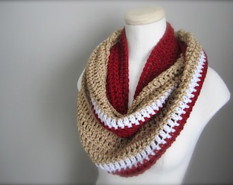 Crochet Red, White, and Gold NHL, Ottawa Senators, Hockey, Football, Infinity Scarf, Men's Scarf, Unisex Scarf