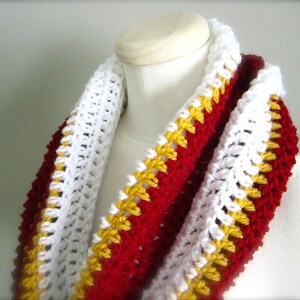 Crochet Red, White, and Gold NHL,Calgary Hockey, Football, Soccer, Sports Team Colors Infinity Scarf, Men's Scarf, Unisex Scarf image 5