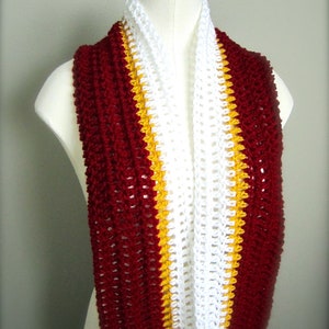 Crochet Red, White, and Gold NHL,Calgary Hockey, Football, Soccer, Sports Team Colors Infinity Scarf, Men's Scarf, Unisex Scarf image 3