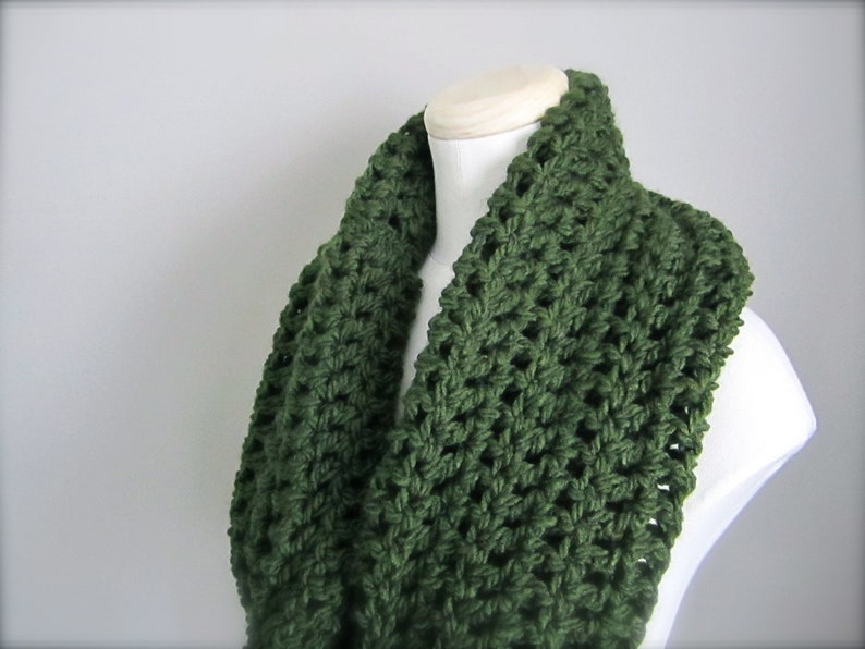 Crochet St. Patrick's Day, Dark Green, Hunter Green, Christmas Green Cowl Neck Scarf, Women's Scarf, Men's Scarf, Unisex Scarf image 3