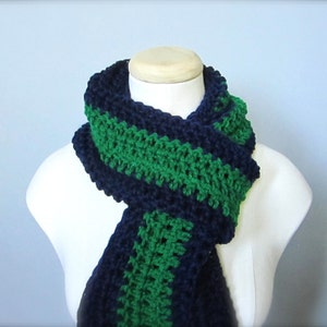 Crochet Navy Blue, Kelly Emerald Green NHL Hockey, Football, Soccer, Notre Dame Fighting Irish Infinity Scarf, Men&#39;s Scarf, Unisex Scarf