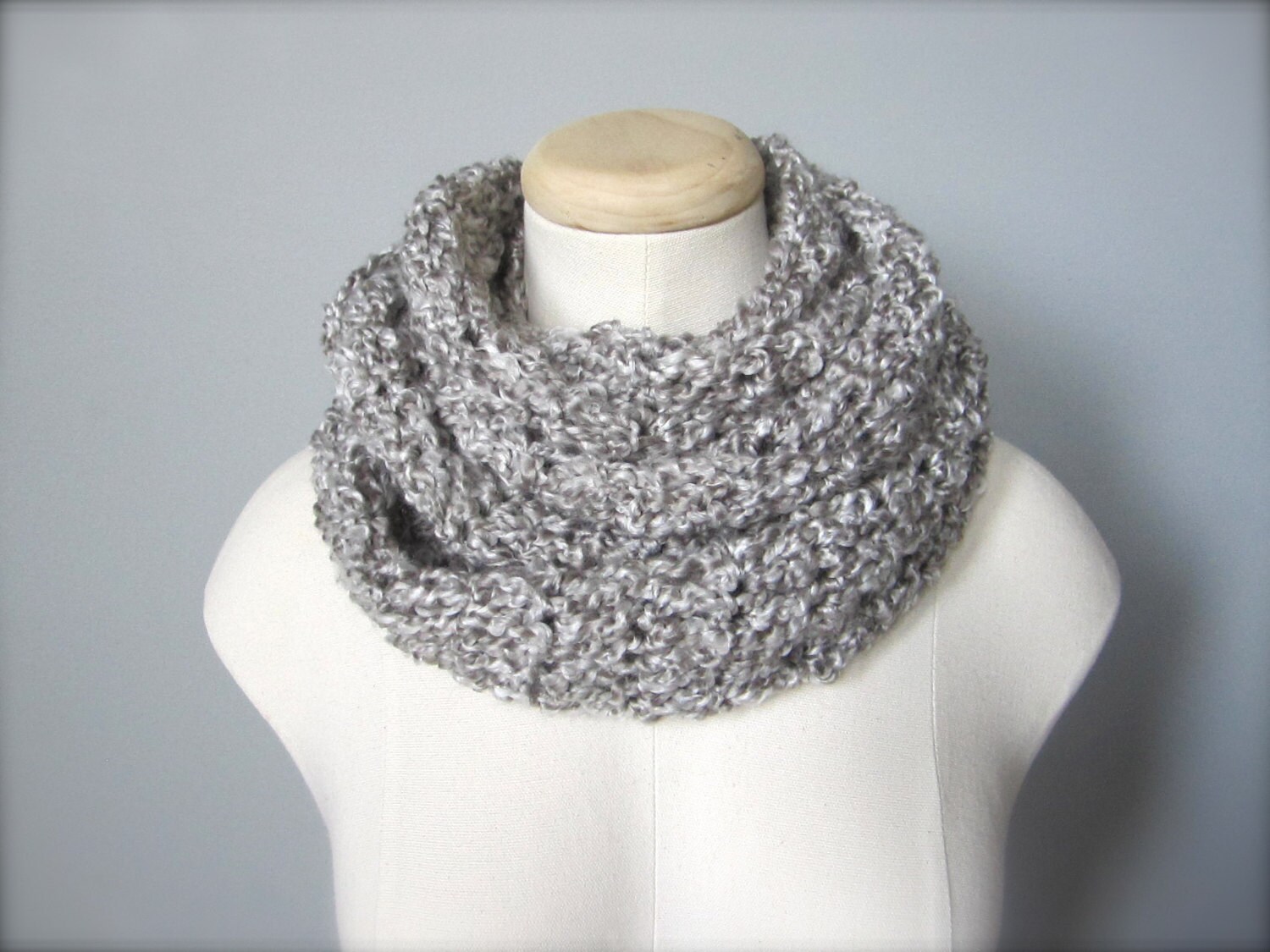 Crochet Light Grey Gray Silver Gray Grey Infinity Scarf | Etsy