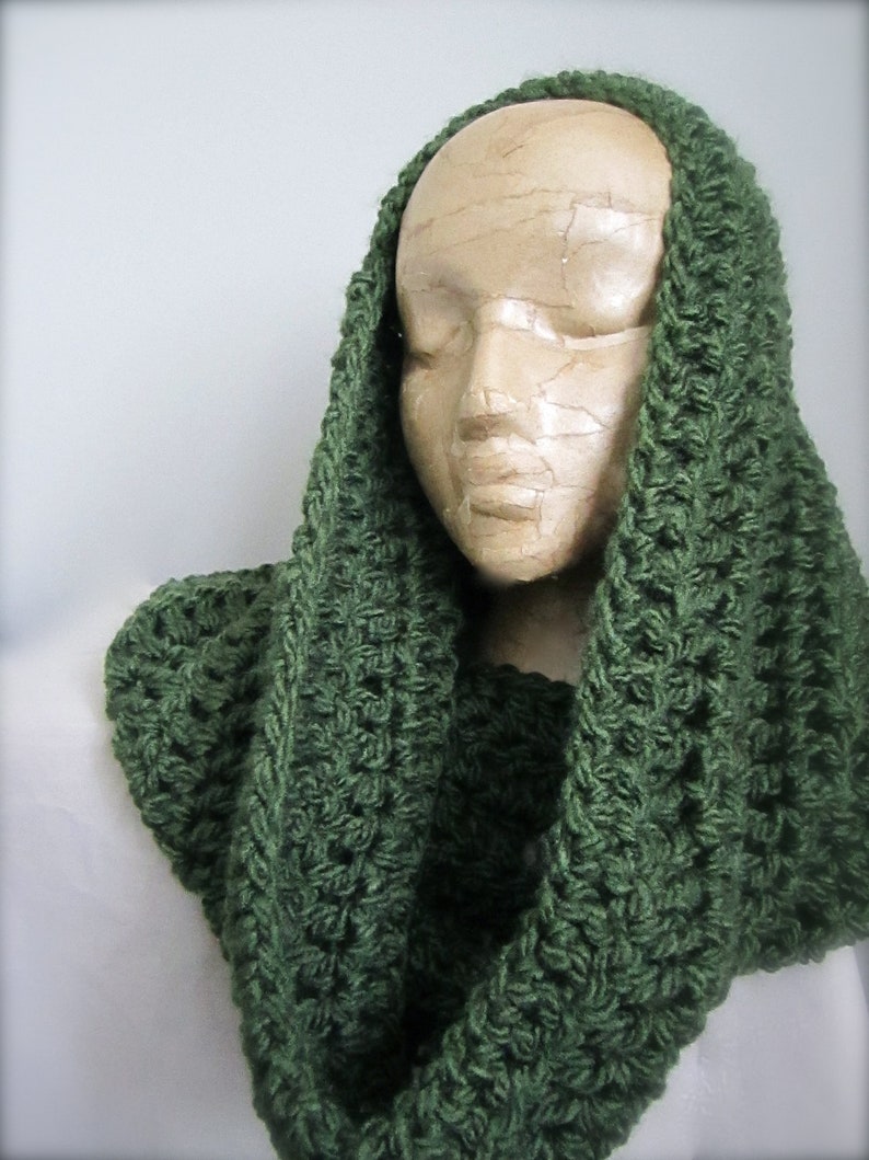 Crochet St. Patrick's Day, Dark Green, Hunter Green, Christmas Green Cowl Neck Scarf, Women's Scarf, Men's Scarf, Unisex Scarf image 4