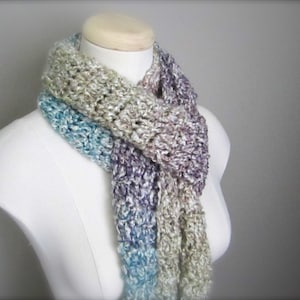 Crochet Light Blue, Lavender, Cream, Multicolor Classic Fringe Scarf, Women&#39;s Scarf, Men&#39;s Scarf, Unisex Scarf