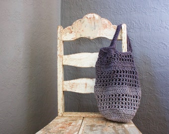 Crochet Eco Friendly Market Bag, Tote Bag, Farmers' Market Bag, Mesh Bag, Net Bag Washable, Reusable Gray Ombre