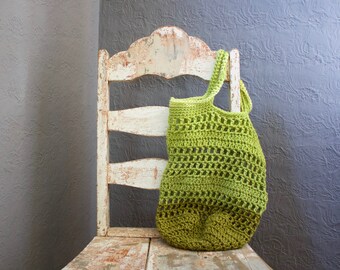 Crochet Eco Friendly Market Bag, Tote Bag, Farmers' Market Bag, Mesh Bag, Net Bag Washable, Reusable Green Olive Color Block