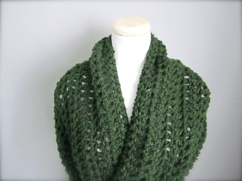 Crochet St. Patrick's Day, Dark Green, Hunter Green, Christmas Green Cowl Neck Scarf, Women's Scarf, Men's Scarf, Unisex Scarf image 5