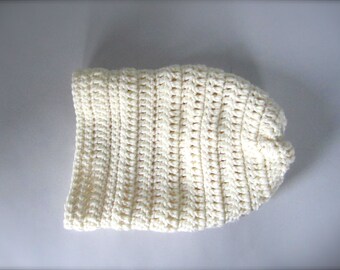 Crochet Ivory, Off White, Winter White, Cream Handmade Slouchy Hat, Beanie Hat, Adult Hat