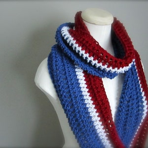 Crochet Red, White, and Blue, NHL, New York Rangers Hockey, Football, Soccer, Olympic Sports Team Colors Infinity Scarf, Men's Scarf, Un image 4