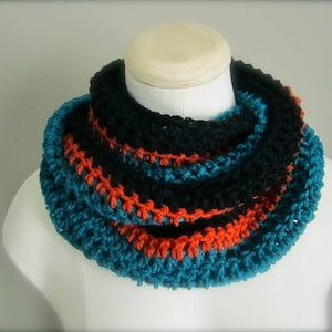 Crochet Black, Teal, and Orange NHL, Hockey, Football, Soccer, San Jose Sharks Team Colors Infinity Scarf, Men's Scarf, Unisex Scarf