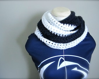 Crochet Navy Blue and White NHL, Penn State Hockey College Football, Soccer, Team Colors Infinity Scarf, Men's Scarf, Unisex Scarf