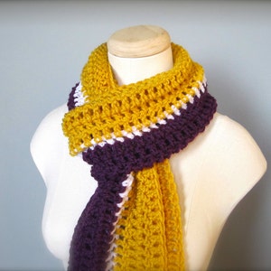 Crochet Purple, White, and Gold, Hockey, Football, Soccer, Minnesota, Lakers Colors Infinity Scarf, Men's Scarf, Unisex Scarf