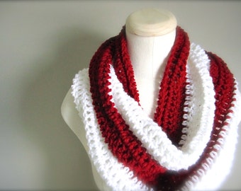 Crochet Red and White NHL Detroit Red Wings, Chicago Blackhawks Team Canada, Candy Cane Infinity Scarf, Men's Scarf, Unisex Scarf