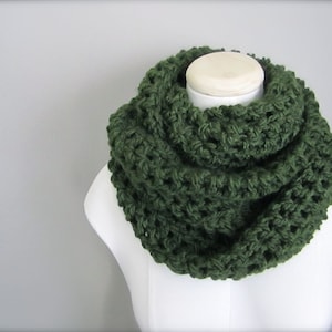 Crochet St. Patrick's Day, Dark Green, Hunter Green, Christmas Green Cowl Neck Scarf, Women's Scarf, Men's Scarf, Unisex Scarf image 1