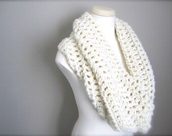 Crochet Neutral Off White, Winter White, Ivory Cowl Neck Scarf, Women's Scarf, Men's Scarf, Unisex Scarf