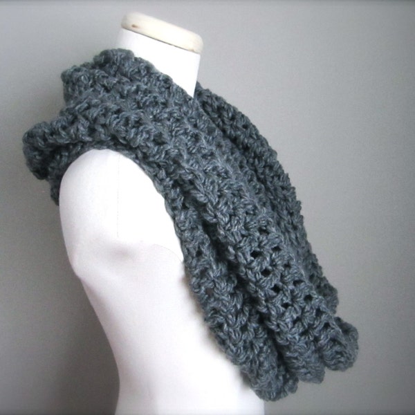 Crochet Charcoal Grey, Dark Grey Cowl Neck Infinity Scarf, Men's Scarf, Women's Scarf, Unisex Scarf