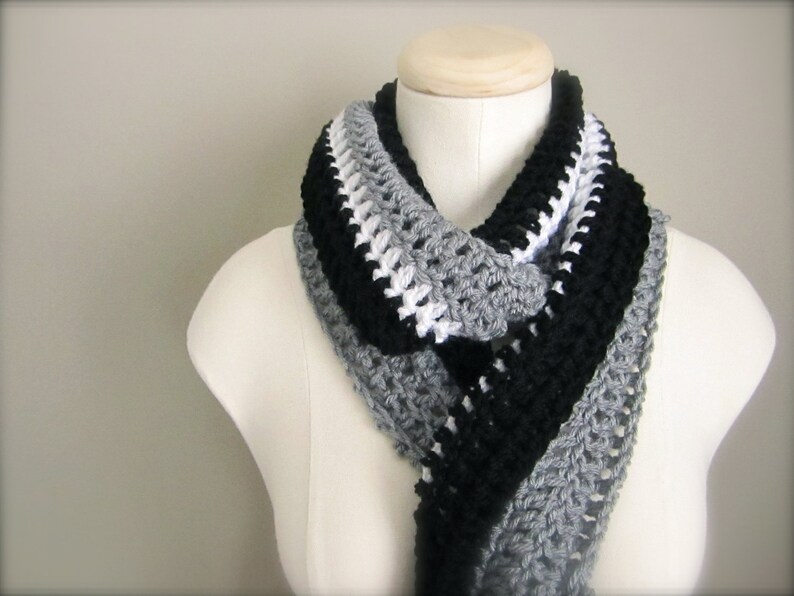 Crochet Black, Grey/Silver, and White NHL, L.A. Kings Hockey, Football, Soccer Team Colors Infinity Scarf, Men's Scarf, Unisex Scarf image 4