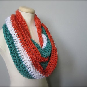 Crochet Teal Turquoise, Orange, and White NHL, Hockey, Football, Soccer, Miami Dolphins Colors Infinity Scarf, Men's Scarf, Unisex Scarf image 5