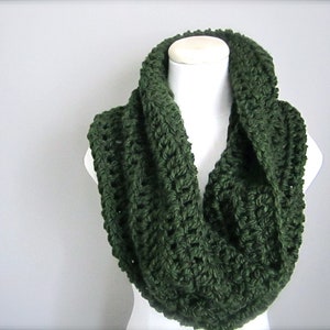 Crochet St. Patrick's Day, Dark Green, Hunter Green, Christmas Green Cowl Neck Scarf, Women's Scarf, Men's Scarf, Unisex Scarf image 2