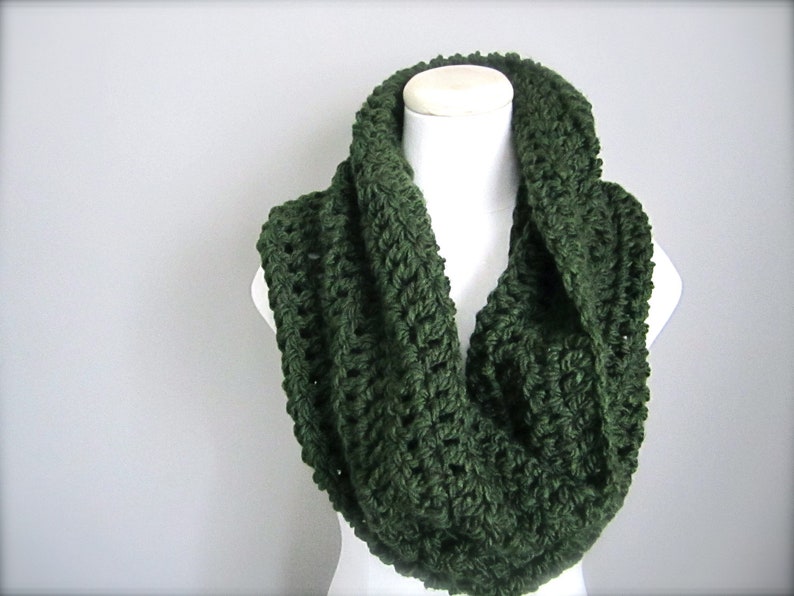 Crochet St. Patrick's Day, Dark Green, Hunter Green, Christmas Green Cowl Neck Scarf, Women's Scarf, Men's Scarf, Unisex Scarf image 2