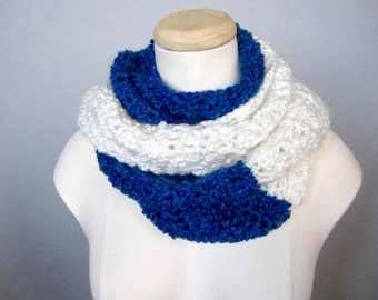 Crochet Royal Blue and White Toronto Maple Leafs, Tampa Bay Lightning, Team Colors Infinity Scarf, Unisex Scarf