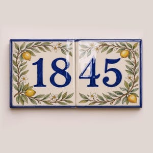 Lemon House Number Sign, Mediterranean Ceramic Address Plaque, Italian Lemon Tile, Blue House Number Plaque, Outdoor Door Number Sign