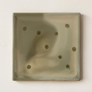 Azulejo de lunares — Azulejos de mosaico mixto, diseño verde salvia y oliva / Azulejo de pared cerámico minimalista verde salvia con puntos esmaltados a mano