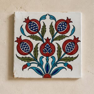 Pomegranate Tile | Iznik Turkish Ceramic Artwork for Kitchen Backsplash and Bathroom Wall | Premium Handcrafted Wall Decor Accent