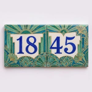 Emerald Art Deco House Number Sign, Gatsby Ceramic Address Plaque, Geometric Door Number Tile, Luxury Outdoor House Sign
