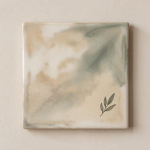 Azulejo cerámico botánico verde salvia — Azulejos de mezcla tipo patchwork / Azulejo cerámico escandinavo para pared, acento botánico minimalista