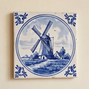 Piastrelle a forma di mulino a vento / Opera d'arte in blu Delft / Rivestimento murale in ceramica di alta qualità per paraschizzi della cucina, nicchie del bagno o cornice del camino