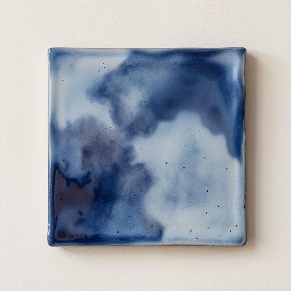 Sky Blue Indigo Watercolor Tile | Smoky blue ombré ceramic wall tile with wabi-sabi glaze for serene coastal spaces