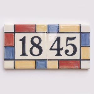 Mondrian House Number Sign, Modern Ceramic Address Plaque, Geometric Color Block Door Number Tile, Contemporary House Sign