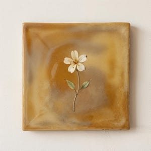 Golden Wildflower Ceramic Tile — Patchwork Mix | Amber Ceramic Wall Tile, Vintage Cottage Floral Design