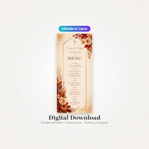 Terracotta Autumn Wedding Menu Template, Rustic Fall Boho Design (Digital Download)