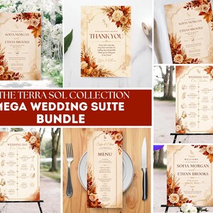 Burnt Orange Wedding Bundle, Editable Canva Templates | Autumn Floral Stationery