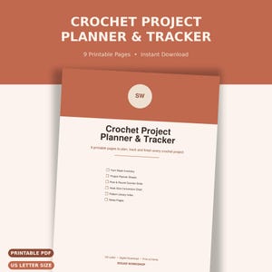 Planer projektów szydełkowych do druku | Śledzenie włóczki, licznik rzędów i tabela rozmiarów szydełek | Pobierz plik PDF w wersji cyfrowej