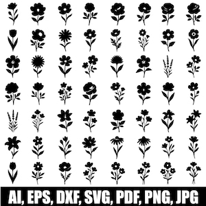 56 Minimalistycznych Kwiatowych Plików SVG | Sylwetki Kwiatów z Pojedynczą Linią | Proste Botaniczne Pliki Do Cięcia dla Cricut i Laser