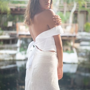 Linen Crop Top Open Back Wrap Top Linen Tiered Top Beachwear Tulum Clothing Ruffle Top Halter Backless Blouse Linen Tulum Dress Beach wear